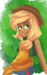 Size: 1616x2562 | Tagged: safe, artist:looji, applejack, human, humanized, moderate dark skin, solo