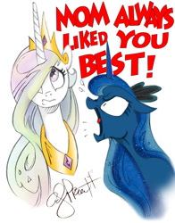 Size: 768x981 | Tagged: safe, artist:andypriceart, princess celestia, princess luna, alicorn, pony, comedy, dialogue, duo, female, mare, open mouth, sisters