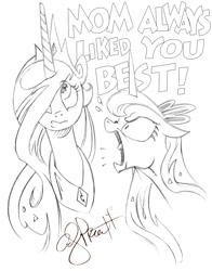 Size: 768x981 | Tagged: source needed, useless source url, safe, artist:andypriceart, princess celestia, princess luna, alicorn, pony, comedy, monochrome, sibling rivalry, sisters