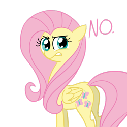 Size: 1024x1024 | Tagged: safe, artist:chandelurres, fluttershy, pegasus, pony, angry, dialogue, gritted teeth, looking back, no, plot, simple background, solo, transparent background