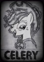 Size: 4958x6937 | Tagged: safe, artist:astmainhaler, applejack, earth pony, pony, absurd resolution, celery, monochrome, solo