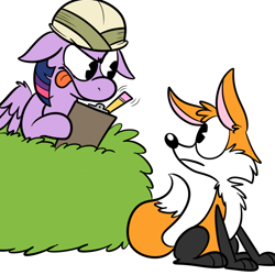 Size: 700x700 | Tagged: safe, artist:karpet-shark, derpibooru import, twilight sparkle, twilight sparkle (alicorn), alicorn, fox, pony, concentrating, female, floppy ears, hat, mare, pith helmet, the fox, tongue out, twily-daily, what does the fox say?, ylvis