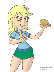 Size: 1193x1600 | Tagged: safe, artist:scobionicle99, derpy hooves, equestria girls, food, human coloration, muffin, simple background, solo, transparent background