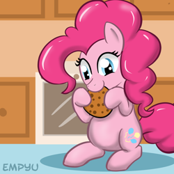 Size: 1000x1000 | Tagged: safe, artist:empyu, pinkie pie, earth pony, pony, 30 minute art challenge, cookie, eating, solo
