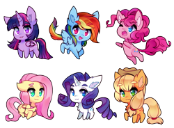 Size: 1009x742 | Tagged: safe, artist:pekou, derpibooru import, applejack, fluttershy, pinkie pie, rainbow dash, rarity, twilight sparkle, twilight sparkle (alicorn), alicorn, earth pony, pegasus, pony, unicorn, chest fluff, chibi, cowboy hat, cute, dashabetes, diapinkes, ear fluff, female, hat, jackabetes, mane six, mare, raribetes, shyabetes, simple background, smiling, transparent background, twiabetes