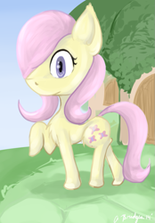 Size: 835x1200 | Tagged: safe, artist:peaceful-asylum, fluttershy, pegasus, pony, female, mare, pink mane, solo, yellow coat