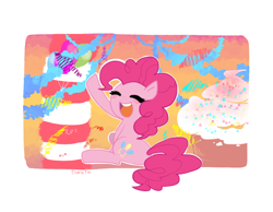 Size: 900x700 | Tagged: safe, artist:chickensoup, pinkie pie, earth pony, pony, female, mare, pink coat, pink mane, pixiv, solo