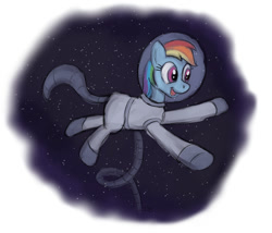 Size: 1122x961 | Tagged: safe, artist:werdkcub, derpibooru import, rainbow dash, pegasus, pony, astronaut, atg 2018, newbie artist training grounds, solo, space, spacesuit, zero gravity