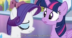 Size: 1595x837 | Tagged: safe, derpibooru import, screencap, rarity, twilight sparkle, twilight sparkle (alicorn), alicorn, equestria girls, meme, youtube caption, youtube link