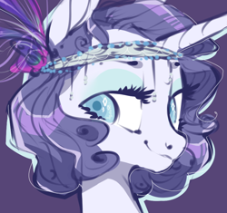 Size: 762x715 | Tagged: safe, artist:amphoera, rarity, pony, unicorn, alternate hairstyle, bust, eyeshadow, fashion, female, flapper, lidded eyes, makeup, mare, portrait, purple background, rarity month, simple background, solo