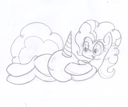 Size: 2636x2200 | Tagged: safe, artist:seenty, pinkie pie, earth pony, pony, big belly, hat, party hat, party horn, pencil drawing, preggy pie, pregnant, traditional art