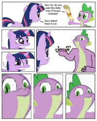 Size: 540x675 | Tagged: safe, derpibooru import, spike, twilight sparkle, dragon, card, card crusher, letter, meme