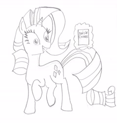 Size: 4464x4694 | Tagged: safe, artist:barryfrommars, rarity, pony, unicorn, absurd resolution, cookie, cookie box, monochrome, pencil drawing, raisin cookies, sketch, traditional art