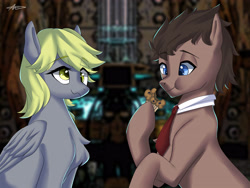 Size: 4000x3000 | Tagged: safe, artist:arasiui, derpy hooves, doctor whooves, pegasus, pony, chest fluff, doctor who, female, food, mare, muffin, tardis