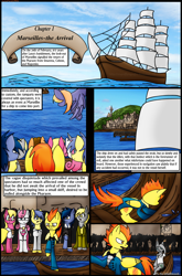 Size: 1280x1944 | Tagged: safe, artist:stuflox, derpy hooves, lily, lily valley, lucky clover, spitfire, twinkleshine, oc, pegasus, pony, comic:the count of monte rainbow, comic, female, harbor, mare, pierre morel, ship, the count of monte cristo, the count of monte rainbow