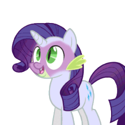Size: 300x300 | Tagged: safe, artist:palette-the-painter, rarity, spike, hybrid, pony, unicorn, animated, body swap, disgusted, face swap, frown, open mouth, raised hoof, rule 63, shocked, simple background, smiling, solo, surprised, transparent background, wat, we have become one, what has science done, why