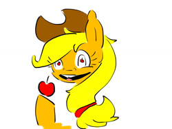 Size: 1024x768 | Tagged: safe, artist:halfaman, applejack, earth pony, pony, apple, color, creepy, hat, paint online, solo