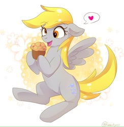 Size: 1024x1049 | Tagged: safe, artist:hosikawa, derpy hooves, pegasus, pony, female, food, heart, mare, muffin, solo