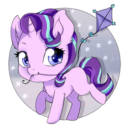Size: 590x590 | Tagged: safe, artist:tokokami, starlight glimmer, pony, unicorn, blank flank, chibi, cute, female, glimmerbetes, kite, looking at you, mare, mouth hold, simple background, solo, that pony sure does love kites, transparent background