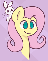 Size: 776x986 | Tagged: safe, artist:flutternutpie, angel bunny, fluttershy, pegasus, pony, simple background, smiling