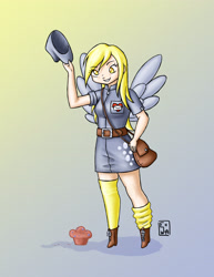 Size: 2549x3299 | Tagged: safe, artist:yunsildin, derpy hooves, human, clothes, food, humanized, mailmare, muffin, skirt, solo, uniform, winged humanization