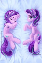 Size: 3780x5669 | Tagged: safe, artist:taneysha, starlight glimmer, pony, unicorn, body pillow, body pillow design, chest fluff, cute, eyes closed, female, looking at you, lying down, mare, sleeping, underhoof