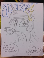 Size: 768x1024 | Tagged: safe, artist:andypriceart, princess celestia, alicorn, pony, slurp, solo, tea, teacup, traditional art