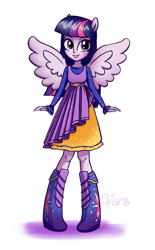 Size: 661x1069 | Tagged: safe, artist:lisaorise, derpibooru import, twilight sparkle, equestria girls, clothes, dress, ponied up, solo