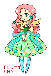 Size: 360x531 | Tagged: safe, artist:kochazl, fluttershy, human, clothes, dress, gala dress, humanized, pixiv, solo, winged humanization