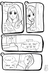 Size: 1024x1507 | Tagged: safe, artist:tunna10, fluttershy, human, comic, humanized, monochrome