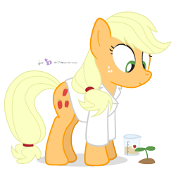 Size: 645x645 | Tagged: safe, artist:dm29, applejack, earth pony, pony, clothes, lab coat, plant, science, simple background, solo, transparent background