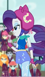 Size: 295x508 | Tagged: safe, screencap, celery stalk, diwata aino, jet set, marco dafoy, melon mint, orange sherbette, rarity, equestria girls, friendship games, background human, roller derby, ruby red