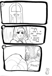 Size: 1024x1486 | Tagged: safe, artist:tunna10, fluttershy, human, comic, humanized, monochrome