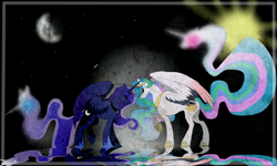 Size: 1023x614 | Tagged: safe, artist:slapdatpig, princess celestia, princess luna, alicorn, pony, crown, female, horn, mare, siblings, sisters