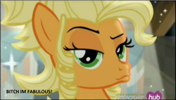 Size: 1635x927 | Tagged: safe, screencap, applejack, earth pony, pony, simple ways, applejewel, duckface, solo, spoiler