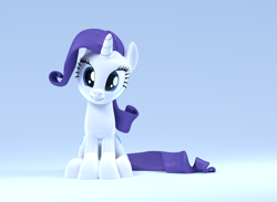 Size: 1472x1080 | Tagged: safe, artist:borickrut, artist:creatorofpony, rarity, pony, unicorn, /mlp/, 3d, 3d model, blender, cute, female, grin, looking at you, mare, ponytail, raribetes, sitting, smiling, solo