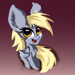 Size: 573x573 | Tagged: safe, artist:xbi, derpy hooves, pegasus, pony, big ears, chest fluff, female, fluffy, happy, mare, sitting, smiling, solo