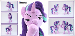 Size: 3000x1463 | Tagged: safe, artist:nekokevin, starlight glimmer, pony, unicorn, series:nekokevin's glimmy, boop, duality, duo, female, glimmerposting, irl, lidded eyes, looking at each other, looking at you, mare, meme, photo, plushie, raised eyebrow, raised hoof, self ponidox, self-boop, shrunken pupils, smiling