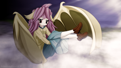 Size: 3840x2160 | Tagged: safe, artist:an-m, fluttershy, human, clothes, eared humanization, flutterbat, humanized, long skirt, looking at you, shoes, skirt, solo, winged humanization