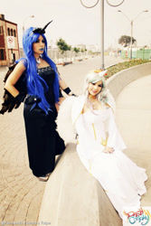 Size: 800x1200 | Tagged: safe, artist:dashcosplay, princess celestia, princess luna, human, cosplay, irl, irl human, photo