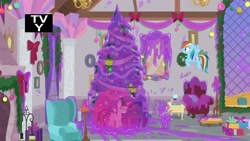 Size: 1920x1080 | Tagged: safe, derpibooru import, screencap, rainbow dash, spike, twilight sparkle, twilight sparkle (alicorn), alicorn, dragon, pegasus, pony, the hearth's warming club, hearth's warming tree, slime