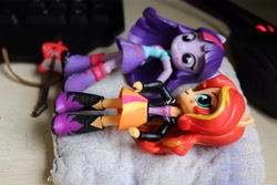 Size: 6000x4000 | Tagged: safe, artist:artofmagicpoland, derpibooru exclusive, sunset shimmer, twilight sparkle, equestria girls, doll, equestria girls minis, female, lesbian, looking at each other, shipping, sunsetsparkle, toy