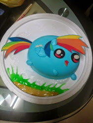 Size: 384x512 | Tagged: safe, derpibooru import, rainbow dash, blob, blob pony, cake, chubbie, irl, photo, ranbo das