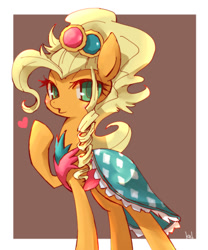 Size: 800x961 | Tagged: safe, artist:kolshica, applejack, earth pony, pony, simple ways, applejewel, clothes, dress, female, heart, looking at you, mare, solo