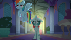 Size: 1280x720 | Tagged: safe, derpibooru import, screencap, ocellus, rainbow dash, pegasus, pony, the hearth's warming club, duo, scared