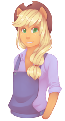 Size: 1024x1896 | Tagged: safe, artist:ringabutt, applejack, anthro, ambiguous facial structure, overalls, simple background, solo