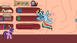 Size: 768x432 | Tagged: safe, artist:rikifive, derpibooru import, screencap, rainbow dash, twilight sparkle, pegasus, pony, game, pixel art, solo, twilight sparkle day