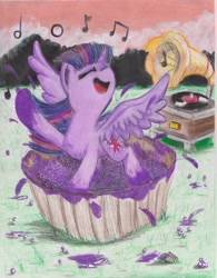 Size: 2544x3269 | Tagged: safe, artist:deihiru, derpibooru import, twilight sparkle, twilight sparkle (alicorn), alicorn, pony, female, grape stomping, grapes, mare, music, solo