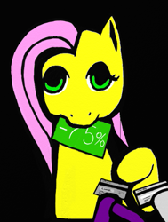 Size: 397x526 | Tagged: safe, artist:trixsun, fluttershy, pegasus, pony, credit card, solo, steam (software), steam sale, steam summer sale