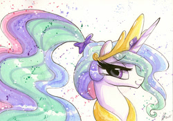 Size: 975x681 | Tagged: safe, artist:prettypinkpony, princess celestia, alicorn, pony, alternate hairstyle, ponytail, solo